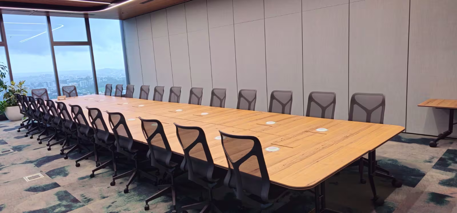 Room being reset with tables and chairs